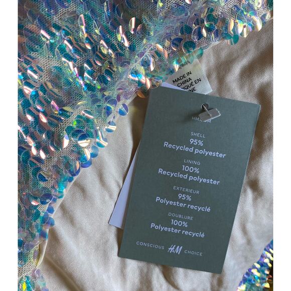 H&M Womens Size XS Sleeveless Clear Iridescent Sequined Cowl Neck Sheath Dress - Picture 8 of 8